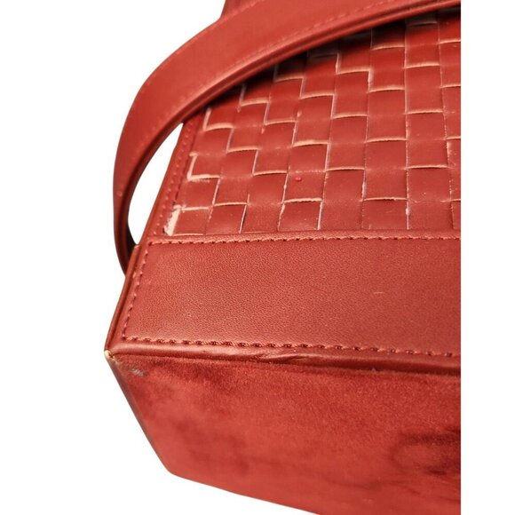 Woven Faux Leather and Wood Basket With Handle - Rectangular Design Deep Red Col - Picture 9 of 14